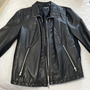Kenneth Cole Reaction black faux leather jacket with 2 zip pockets, new w/o tags